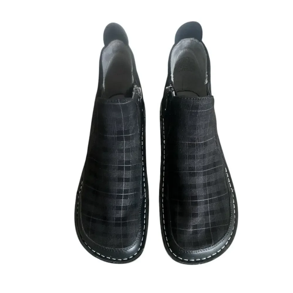 Alegria Ankle Boots Nell Plaid To Meet You Women's Size 9 Black Wide Zip Comfort